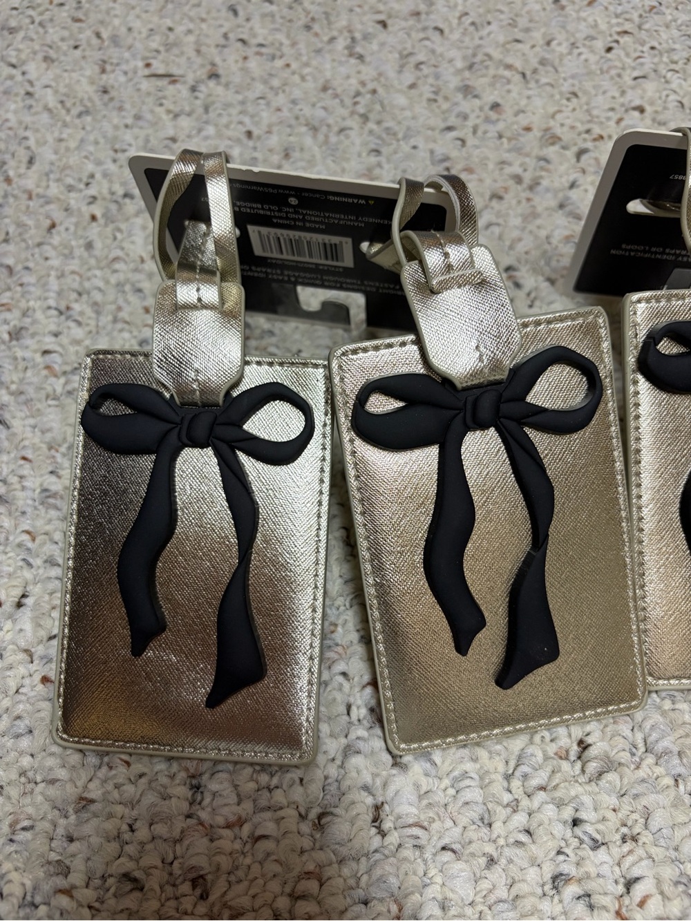 Gold Luggage Tag with Black Bow Accent